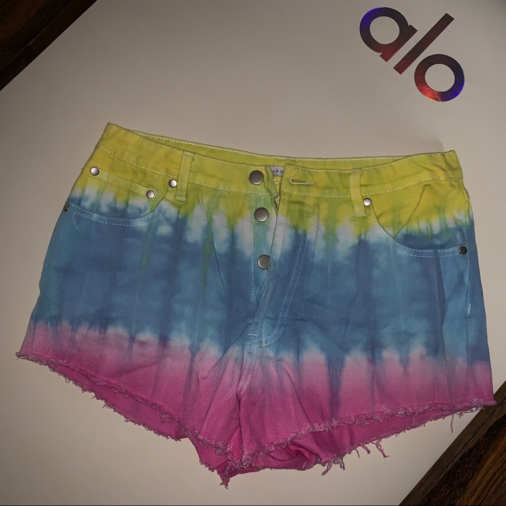 Nasty gal x mink pink tye dye denim shorts